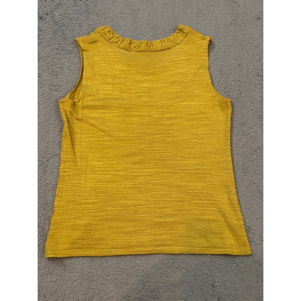 Jones New York Collection Mustard Yellow Knit Sleeveless Ruffle Neck Shell Top S - Picture 6 of 7